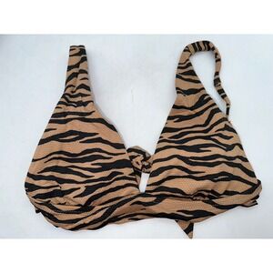 Aerie Triangle Tie Tiger Stripe Bikini Swim Top Black Tan Women's Medium NWT
